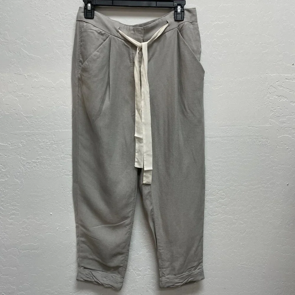 Wilfred Pants Womens 2 Cropped Cuffed Drawstring Lyocell Linen Gray‎ Button Fly